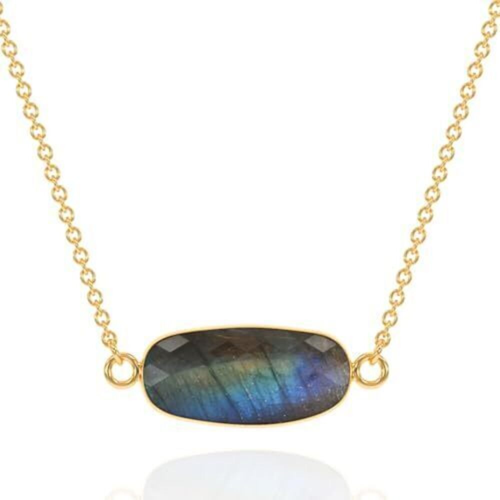 8092 Labradorite Necklace , Premium Gold Oval Necklaces - Tarnish Free 18K